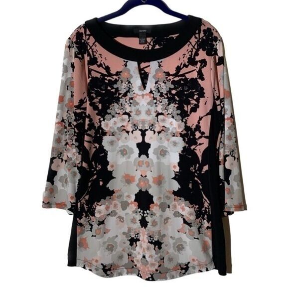 Alfani Blouse Abstract Floral Pattern 3/4 Sleeve - Picture 1 of 7